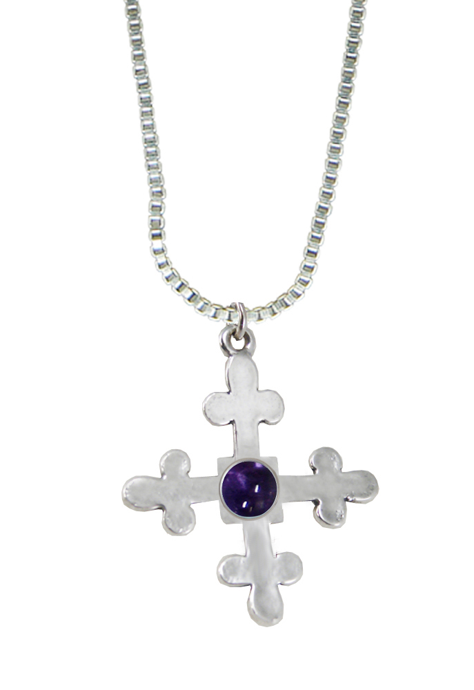 Sterling Silver Budded Cross Pendant With Iolite